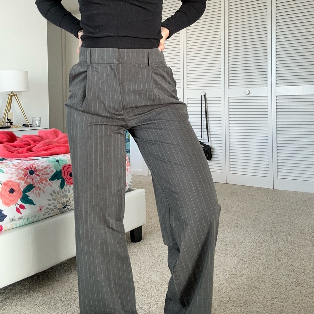 Cotton on pin stripe grey and white trousers